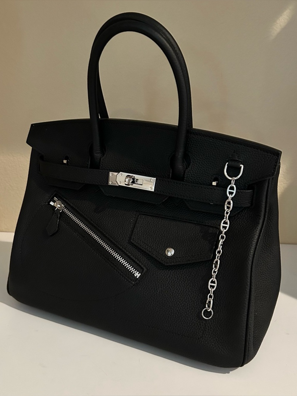 30cm Black Rock Style Top Handle Leather Satchel